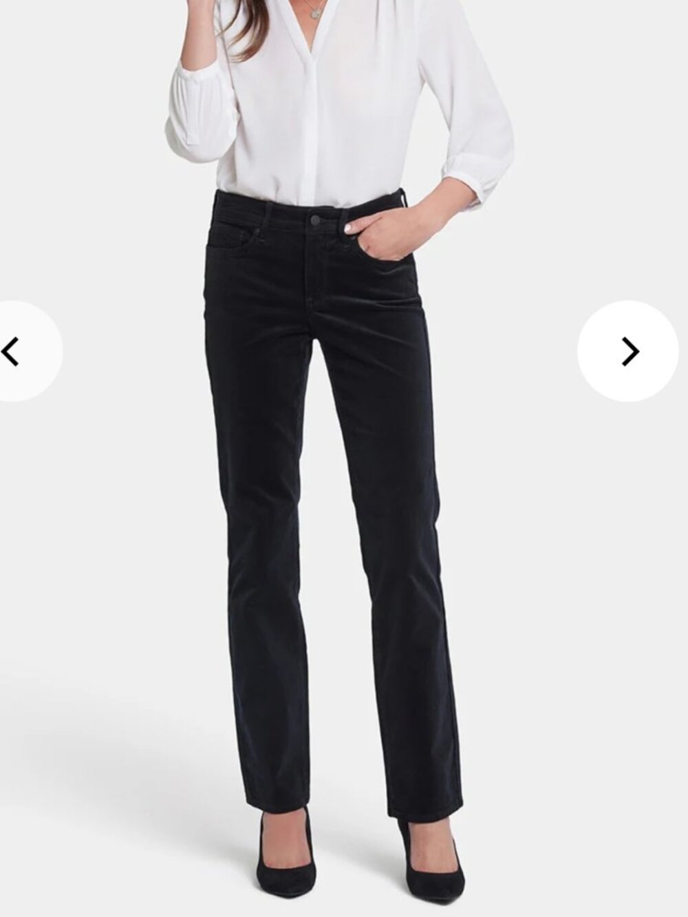 NWT NYDJ Marilyn Straight Corduroy Pants Womens 14 Black Lift Tuck Tech Slimming